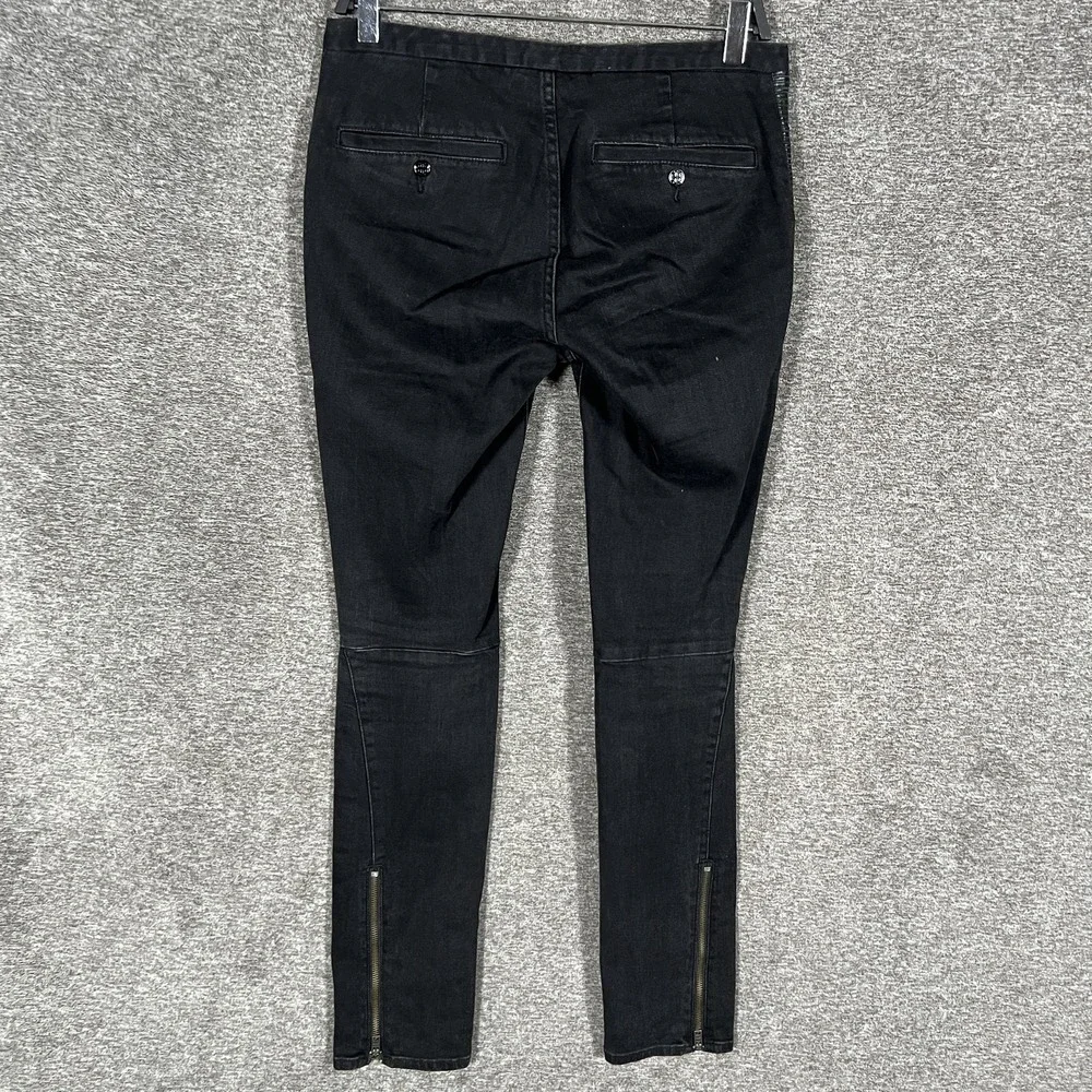 Tory Burch Denim Leggings Womens‎ 27 Black Leather Panel Moto Zip Ankle Stretch